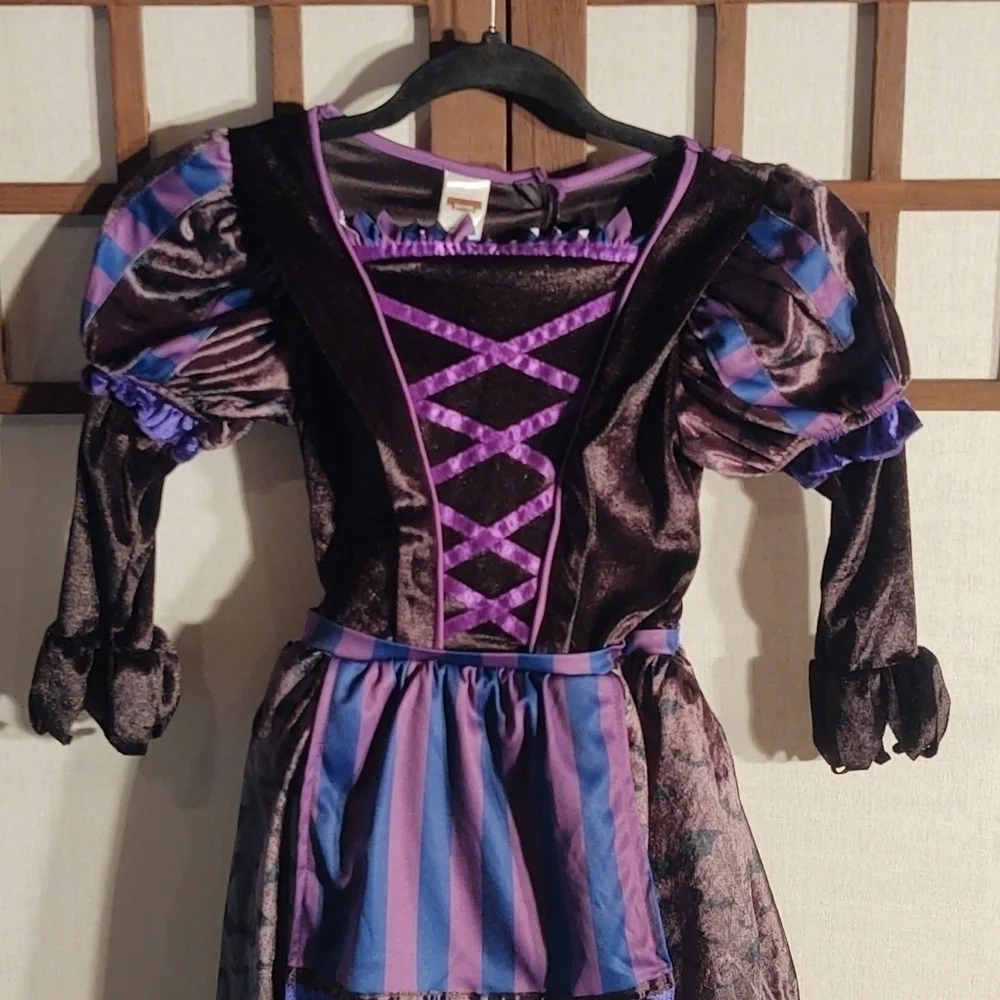 Spooktacular Creations Purple and Black Witch Dress with Puffed Sleeves Sz S